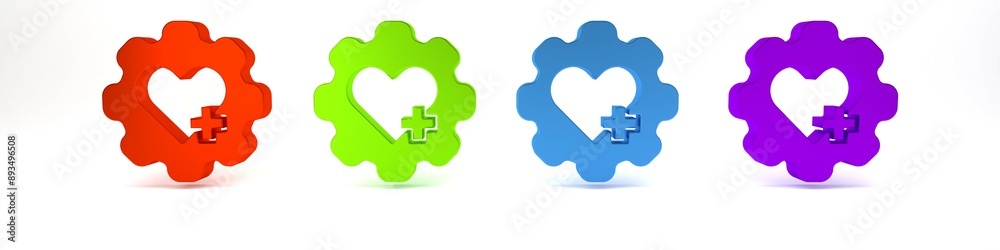 Colorful Heart with a cross icon isolated on white background. First aid. Healthcare, medical and pharmacy sign. Minimalism concept. 3D render illustration Colorful Heart with a cross icon isolated on white background. First aid. Healthcare, medical and pharmacy sign. Minimalism concept. 3D render illustration
