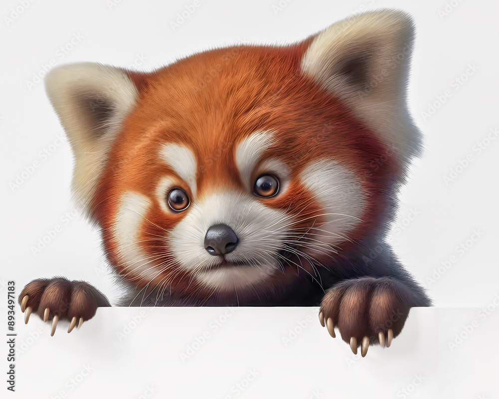 Wildlife, red panda peeking behind a wall, Banner for design with copy space Wildlife, red panda peeking behind a wall, Banner for design with copy space