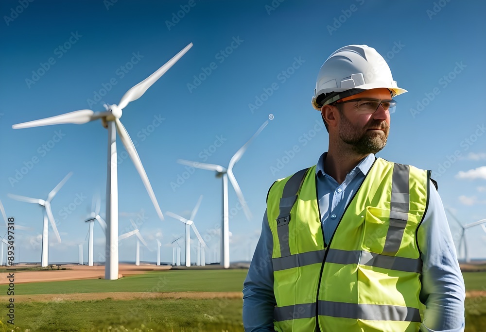 Engineer inspects wind farm for sustainable energy