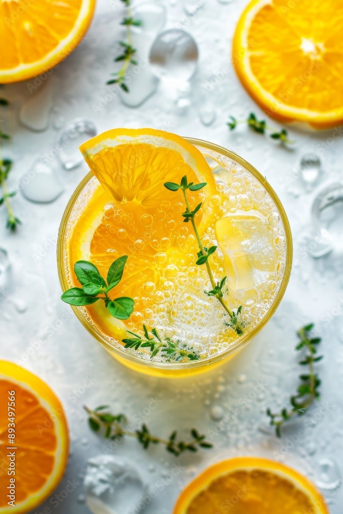 This refreshing cocktail features cherry liqueur, orange juice, and mint leaves This refreshing cocktail features cherry liqueur, orange juice, and mint leaves