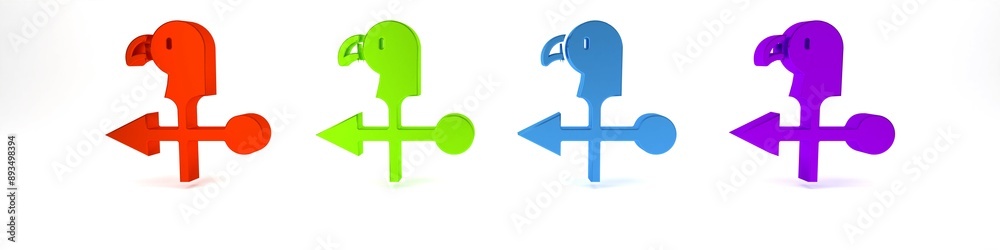 Colorful Rooster weather vane icon isolated on white background. Weathercock sign. Windvane rooster. Minimalism concept. 3D render illustration Colorful Rooster weather vane icon isolated on white background. Weathercock sign. Windvane rooster. Minimalism concept. 3D render illustration
