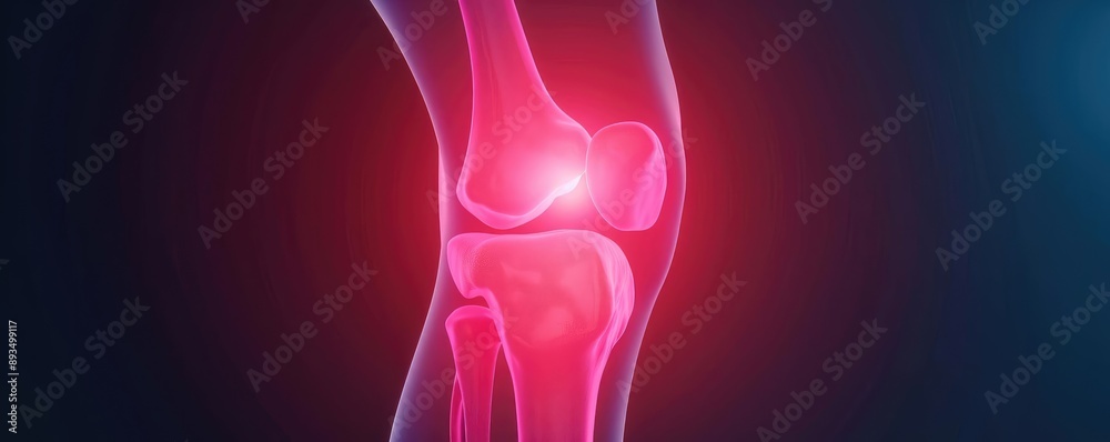 Realistic depiction of autoimmune gout in a knee joint, showing intense inflammation and high uric acid levels, medical illustration of joint pain Realistic depiction of autoimmune gout in a knee joint, showing intense inflammation and high uric acid levels, medical illustration of joint pain