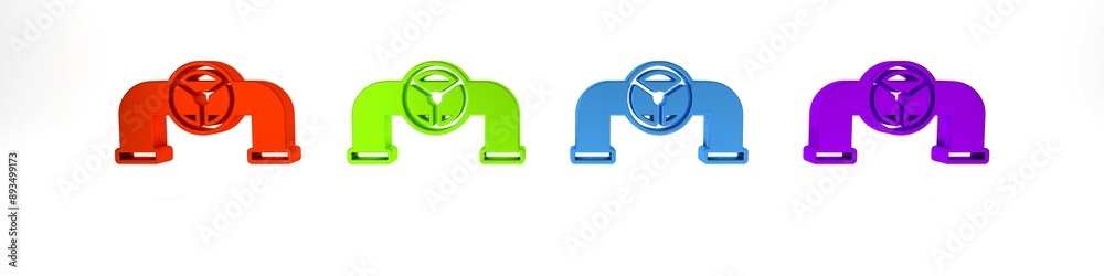 Colorful Oil pipe with valve icon isolated on white background. Minimalism concept. 3D render illustration Colorful Oil pipe with valve icon isolated on white background. Minimalism concept. 3D render illustration