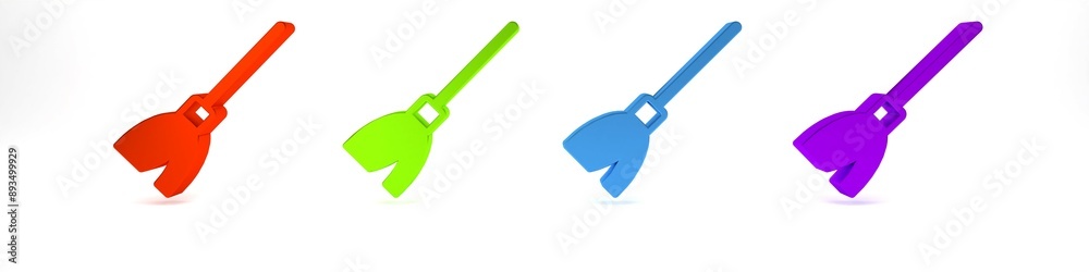 Colorful Handle broom icon isolated on white background. Cleaning service concept. Minimalism concept. 3D render illustration Colorful Handle broom icon isolated on white background. Cleaning service concept. Minimalism concept. 3D render illustration