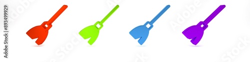 Colorful Handle broom icon isolated on white background. Cleaning service concept. Minimalism concept. 3D render illustration