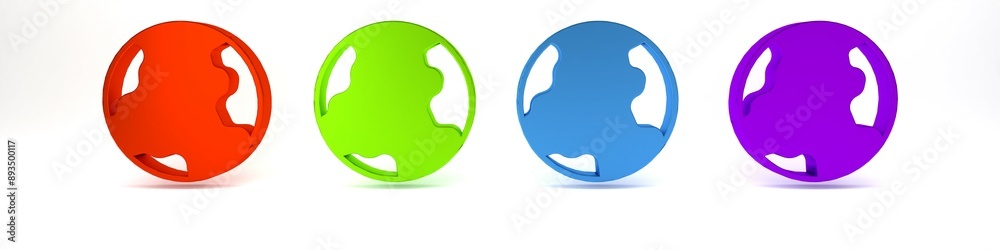 Colorful Earth globe icon isolated on white background. World or Earth sign. Global internet symbol. Geometric shapes. Minimalism concept. 3D render illustration Colorful Earth globe icon isolated on white background. World or Earth sign. Global internet symbol. Geometric shapes. Minimalism concept. 3D render illustration