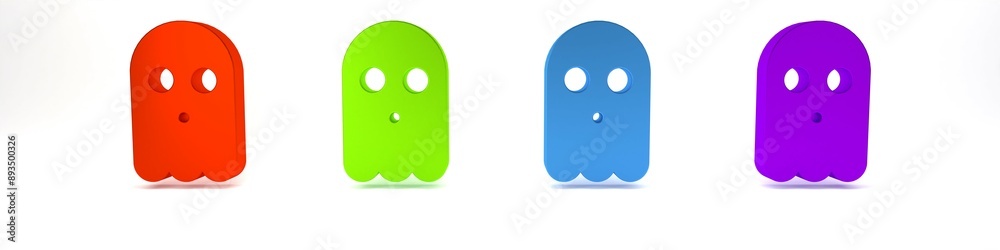 Fototapeta premium Colorful Ghost icon isolated on white background. Happy Halloween party. Minimalism concept. 3D render illustration