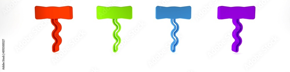 Obraz premium Colorful Wine corkscrew icon isolated on white background. Minimalism concept. 3D render illustration