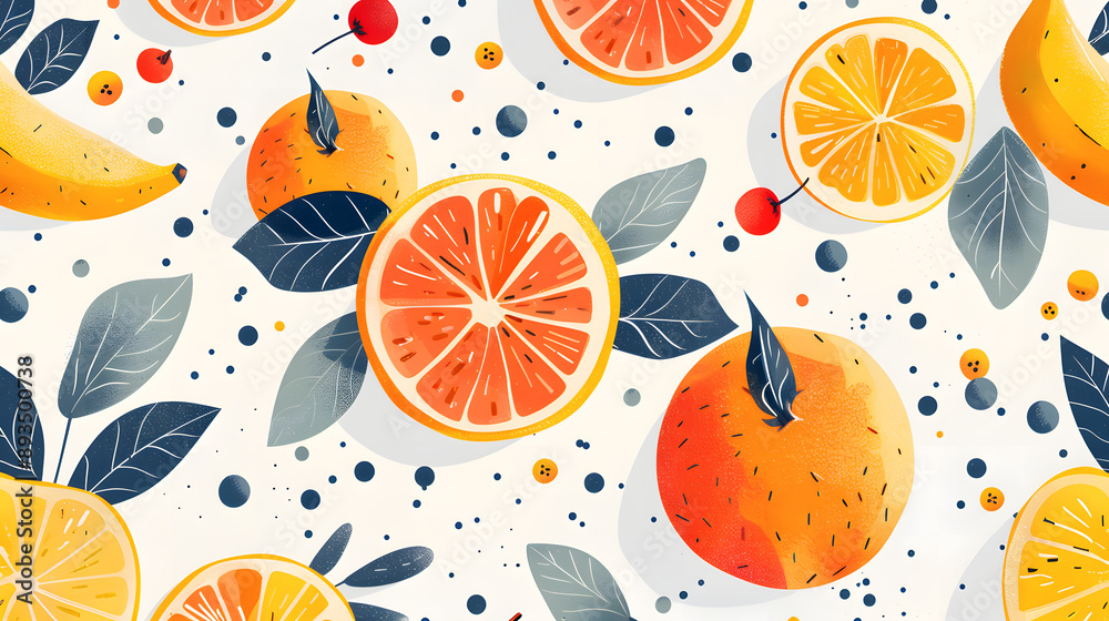 Abstract geometric food pattern. Natural fruit plants simple shape, eco agriculture concept. Vector minimal illustration Abstract geometric food pattern. Natural fruit plants simple shape, eco agriculture concept. Vector minimal illustration