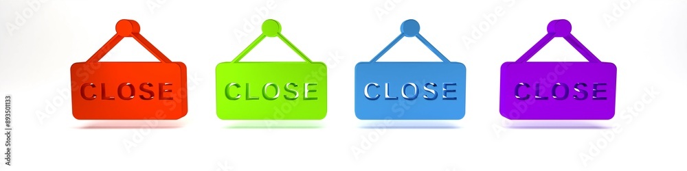 Colorful Hanging sign with text Closed icon isolated on white background. Business theme for cafe or restaurant. Minimalism concept. 3D render illustration