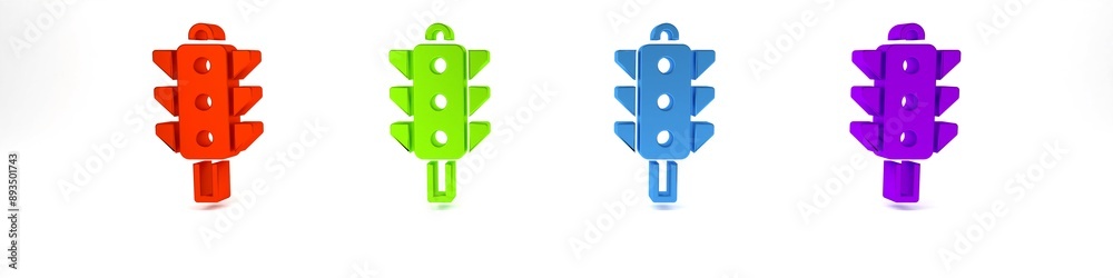 Colorful Traffic light icon isolated on white background. Minimalism concept. 3D render illustration Colorful Traffic light icon isolated on white background. Minimalism concept. 3D render illustration