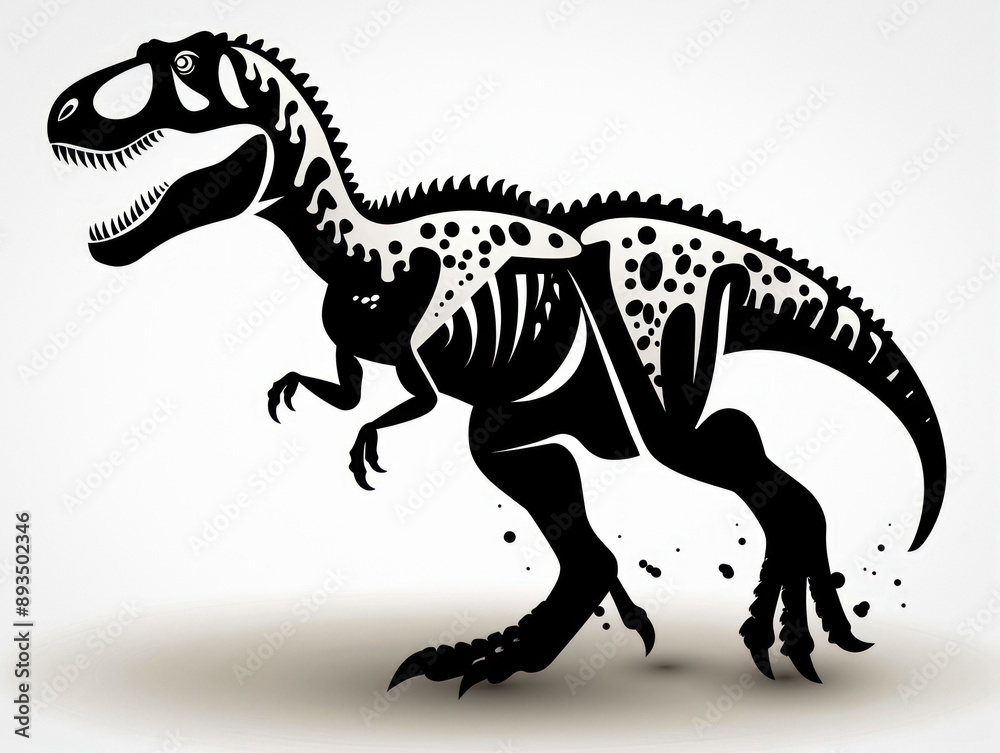 T rex silhouette white and black isolated illustration T rex silhouette white and black isolated illustration