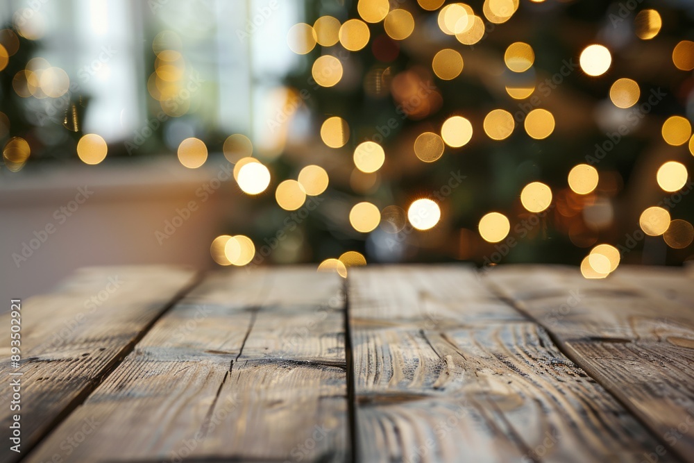 A beautiful wooden table elegantly decorated with a glowing Christmas tree in a warm and cozy atmosphere, perfect for celebrating the holiday season in a jolly and festive setting A beautiful wooden table elegantly decorated with a glowing Christmas tree in a warm and cozy atmosphere, perfect for celebrating the holiday season in a jolly and festive setting