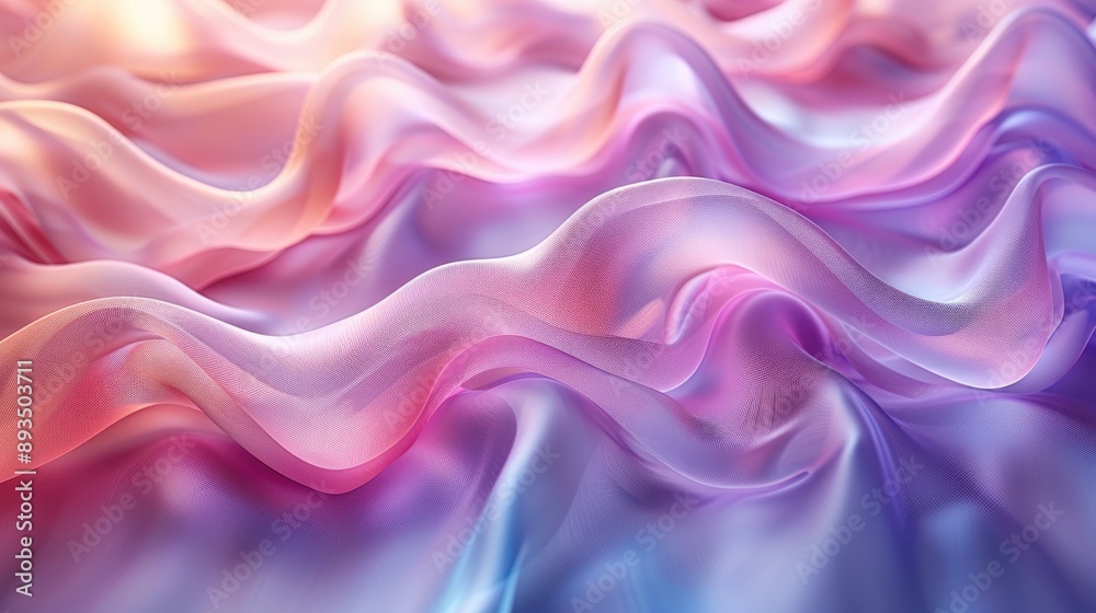 Obraz premium Abstract background of flowing, colorful silk fabric in shades of pink, purple, and blue, creating a soft and elegant texture.
