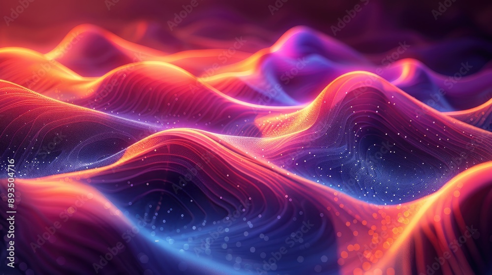 Fototapeta premium Colorful abstract wave pattern with vibrant gradients and digital elements, perfect for backgrounds, wallpaper, and artistic designs.