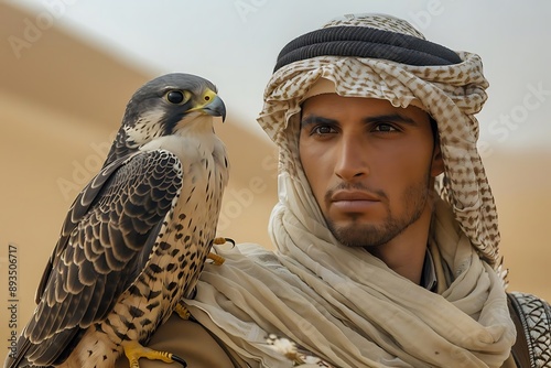 Man with a Falcon in the Desert - Realistic Photograph