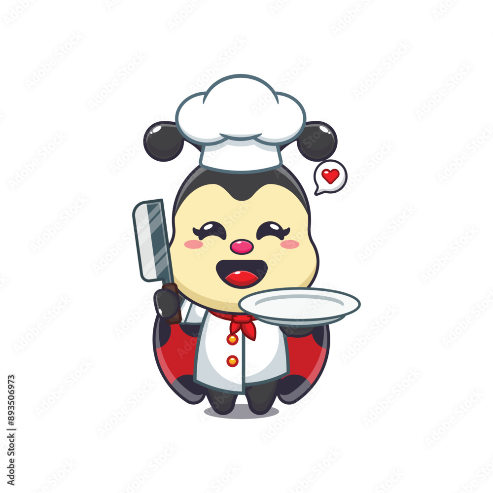 Cute chef ladybug with knife and plate cartoon vector illustration Cute chef ladybug with knife and plate cartoon vector illustration