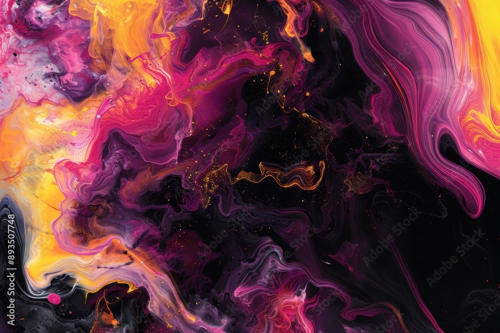 Texture purple, orange and black abstract splatter background pattern art paint ink liquid effect. Abstract texture design pattern color geode mineral nature wallpaper creative stone water