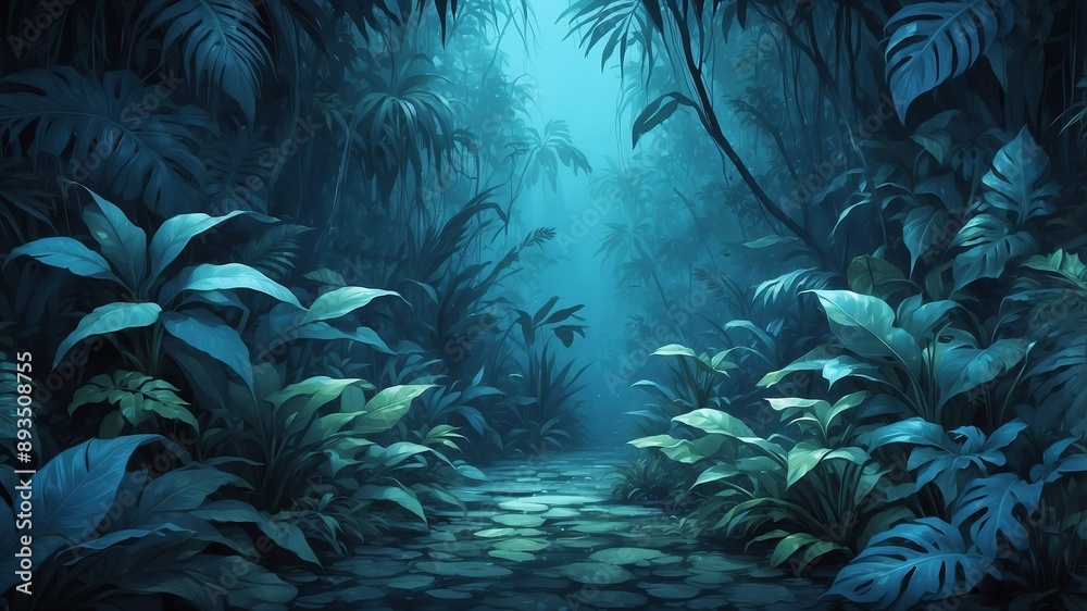 Obraz premium blue jungle foliage abstract background design