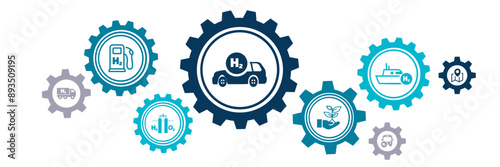 Hydrogen fuel vector illustration. Concept with connected icons related to h2 alternative & green energy, hybrid cars or sustainable transport.