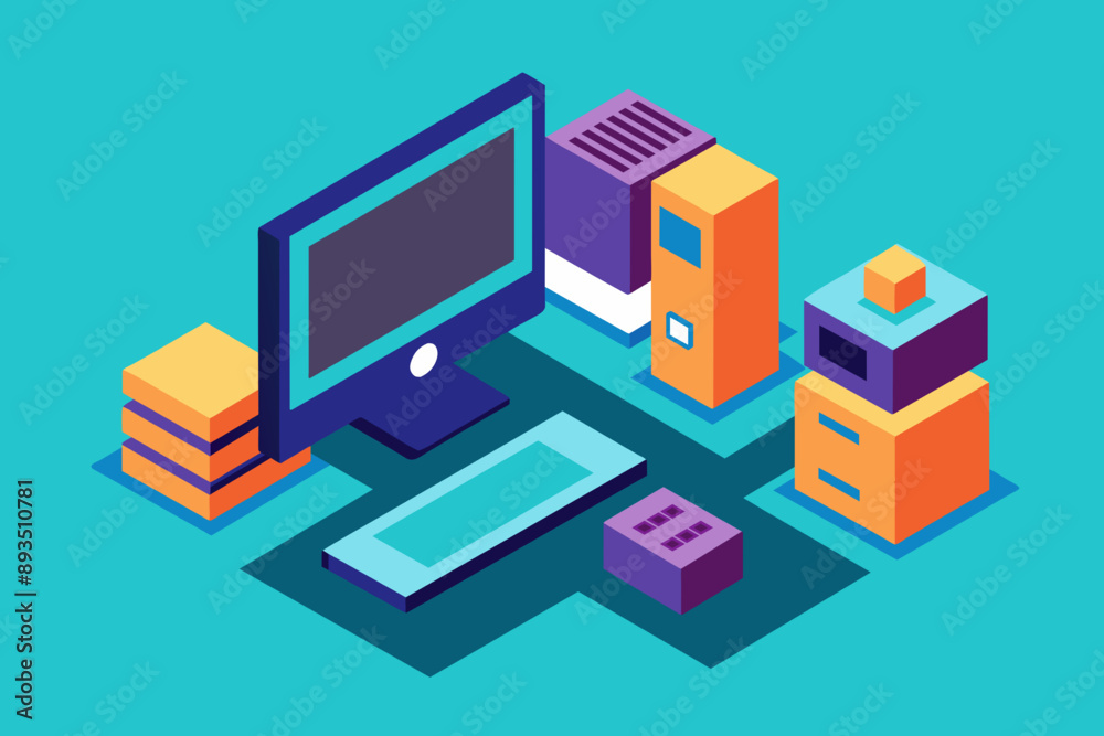 computer and data center isometric icon over blue background colorful design vector illustration computer and data center isometric icon over blue background colorful design vector illustration