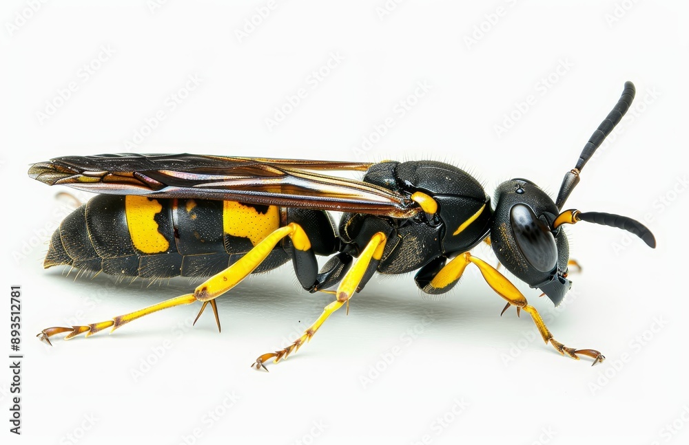 An isolated banded caterpillar parasite wasp (Ichneumon promissorius) on a white background An isolated banded caterpillar parasite wasp (Ichneumon promissorius) on a white background