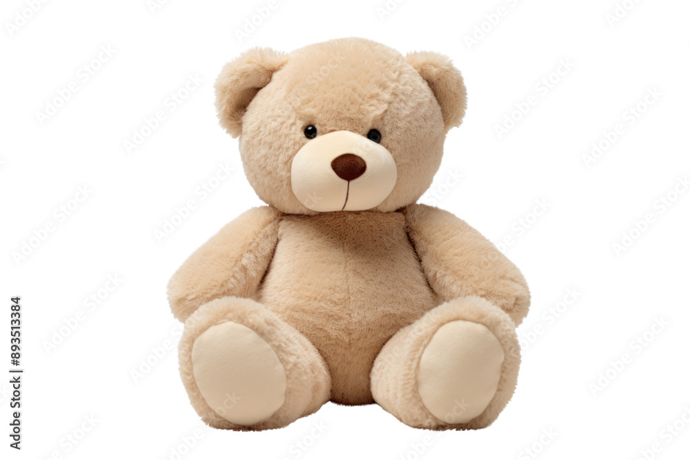 soft and cuddly plush teddy bear in a classic design, isolated on white background