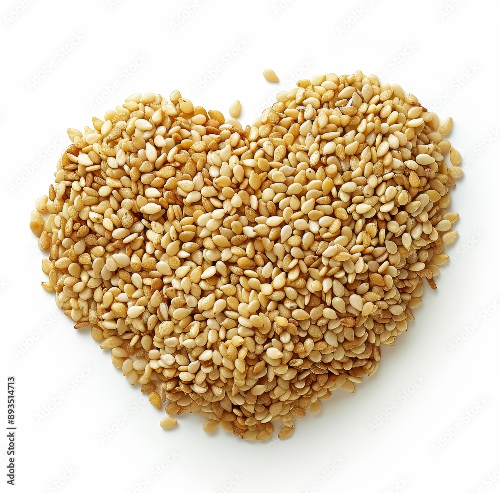 Sesame seeds arranged in a heart shape isolated on white Sesame seeds arranged in a heart shape isolated on white