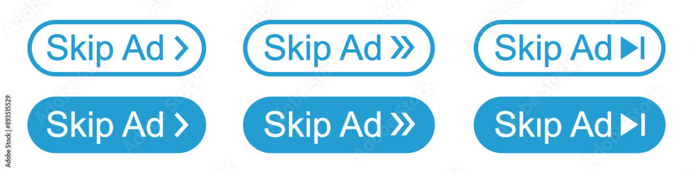 Skip ad button icon. Skip advertisement icon, vector illustration