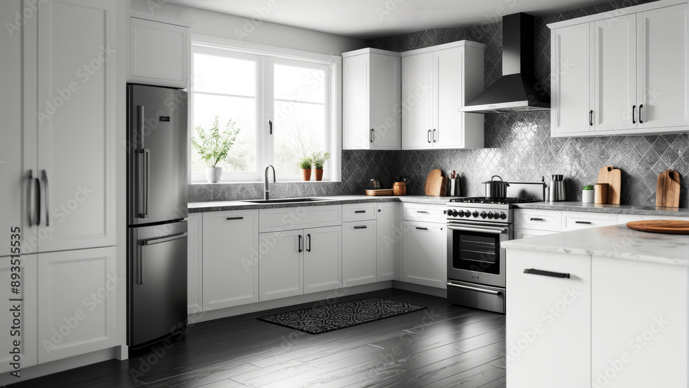 Large kitchen in white colors