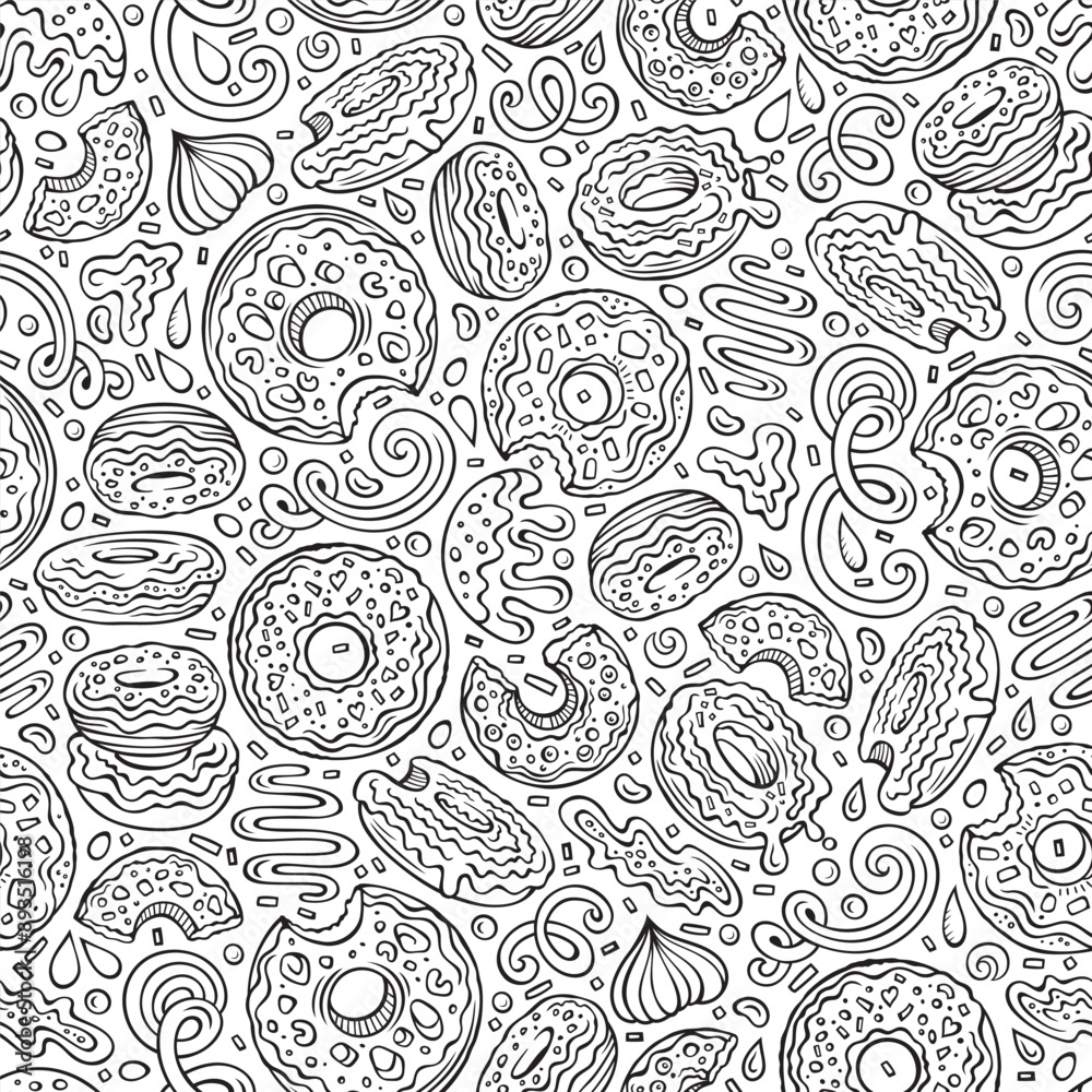Cartoon cute doodles Donuts seamless pattern
