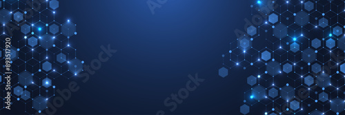 Technology abstract background lines, dots and hexagons. Hexagonal digital concept for poster, banner, header, footer