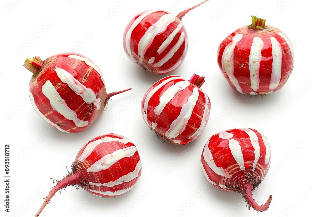 An isolated top view of a fresh cooked beetroot slice and drops An isolated top view of a fresh cooked beetroot slice and drops