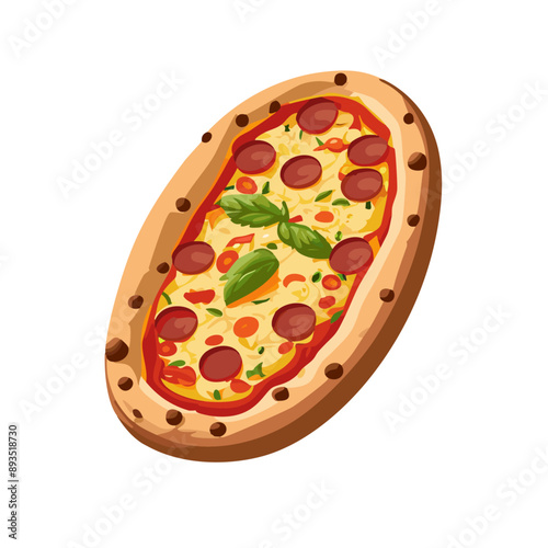 Gourmet Pepperoni Flatbread Pizza Vector Illustration