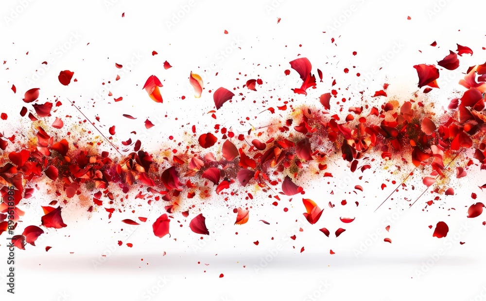 A crushed pile of red peppercorns on a white background, top view, is isolated A crushed pile of red peppercorns on a white background, top view, is isolated