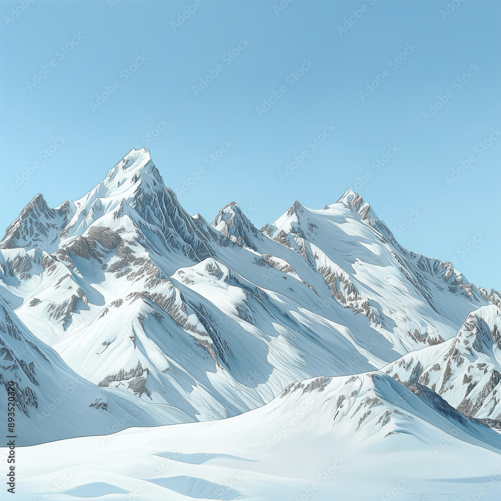 Fototapeta premium A snowy mountain range with a clear blue sky