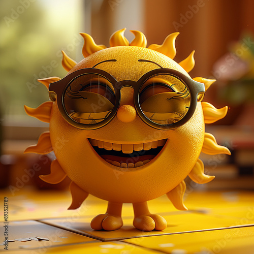 happy yellow sun with glasses made with generative ai