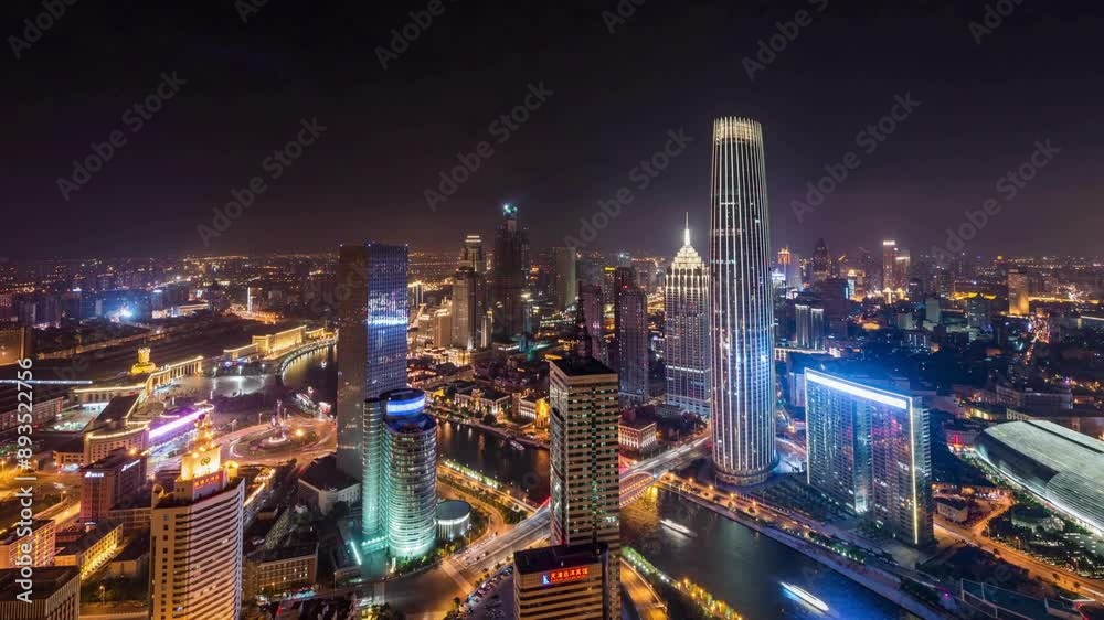 High angle view of Tianjin Skyline at Night / Tianjin, China High angle view of Tianjin Skyline at Night / Tianjin, China