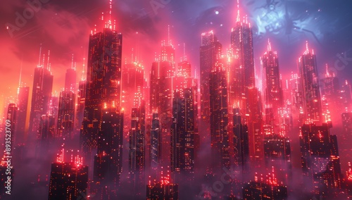 Wallpaper Mural Neon Cityscape - A Futuristic Glow Torontodigital.ca