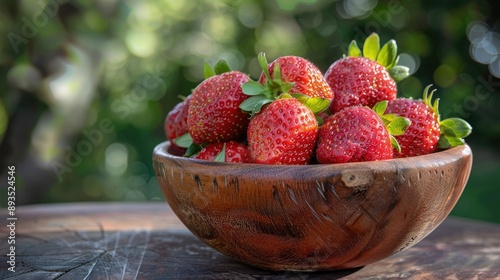 Bowl of fresh, ripe strawberries. Perfect for use in advertising or packaging for food products.