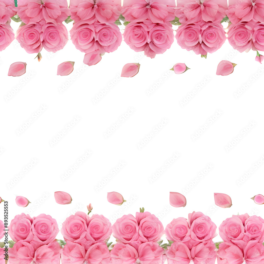 Photo of vibrant pink rose flowers petals falling on transparent background
