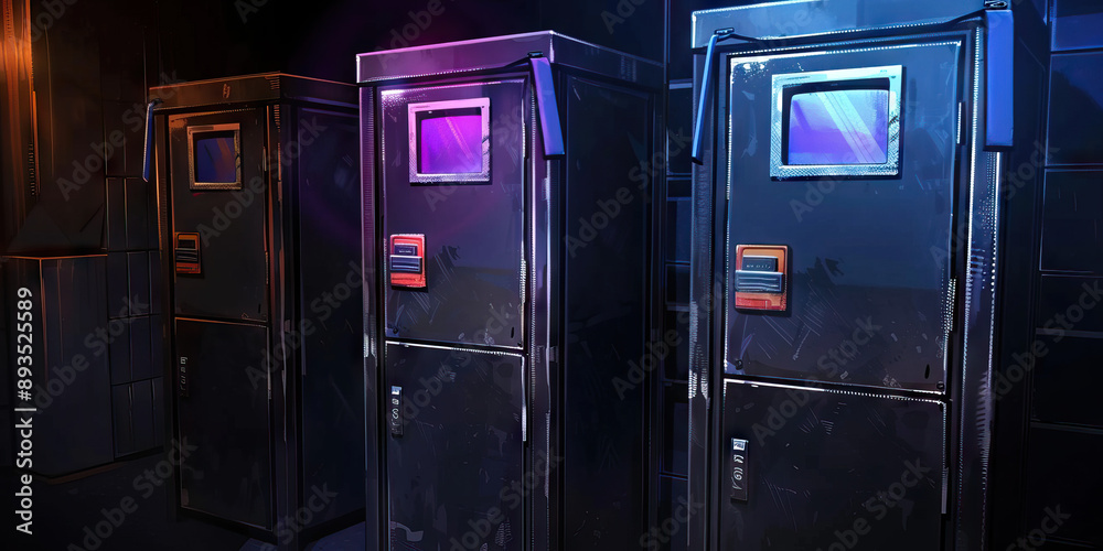 Election Echoes: A row of voting booths, reflecting in a polished metal ballot box Election Echoes: A row of voting booths, reflecting in a polished metal ballot box