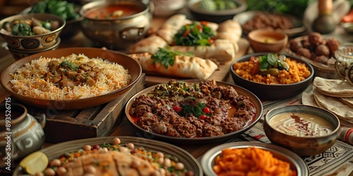 Delicious Middle Eastern Food Feast - A Table Spread of Traditional Dishes - Realistic Image