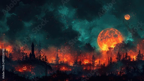 A Burning Forest Under a Crimson Moon