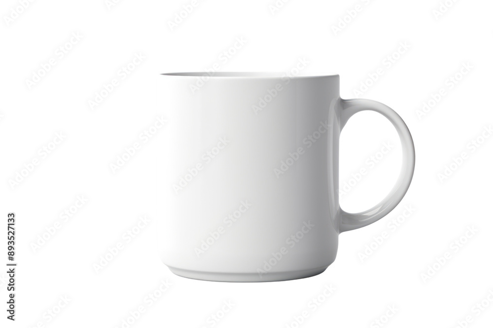 A simple white ceramic mug with a smooth, minimalist design. Isolated on white background A simple white ceramic mug with a smooth, minimalist design. Isolated on white background
