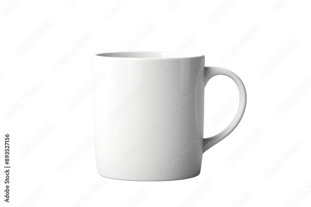 A simple white ceramic mug with a smooth, minimalist design. Isolated on white background A simple white ceramic mug with a smooth, minimalist design. Isolated on white background