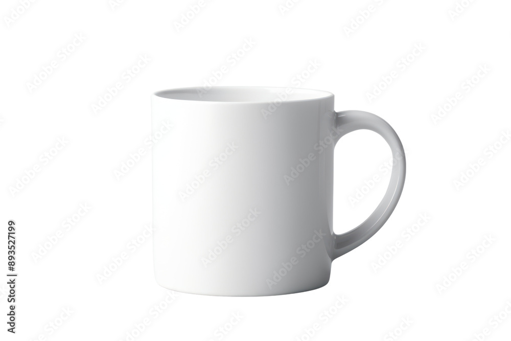 A simple white ceramic mug with a smooth, minimalist design. Isolated on white background A simple white ceramic mug with a smooth, minimalist design. Isolated on white background