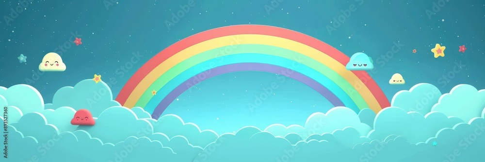 Fototapeta premium Rainbow and Clouds in the Night Sky