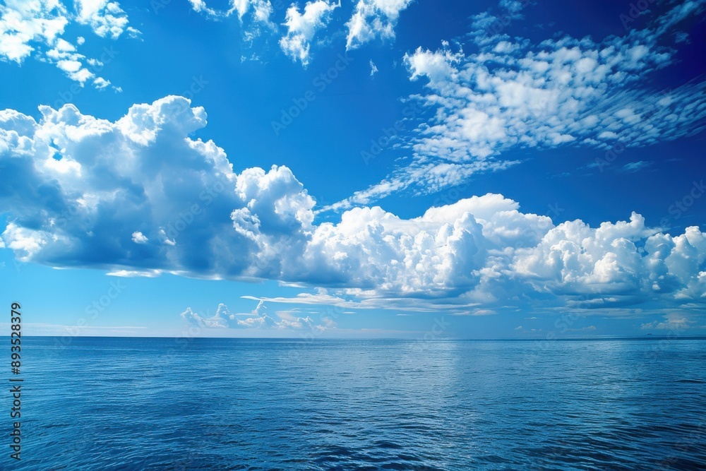 Obraz premium Dramatic Blue Sky Seascape. Stunning View of Dramatic Sky and Clouds over the Sea