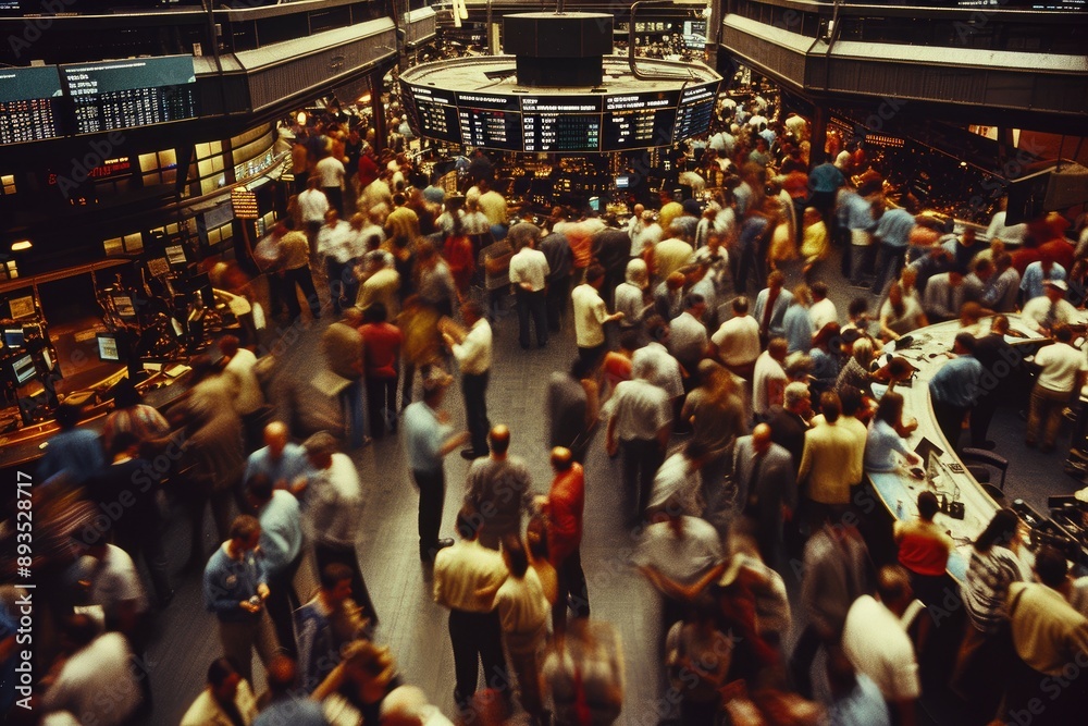 Fototapeta premium Intense Stock Exchange Center with Numerous Traders